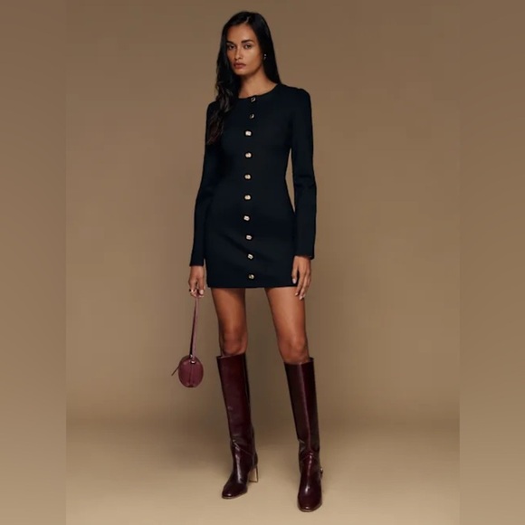 NWT Reformation Micah Knit Gold Buttons Down Dress in Black size XS - Picture 1 of 16
